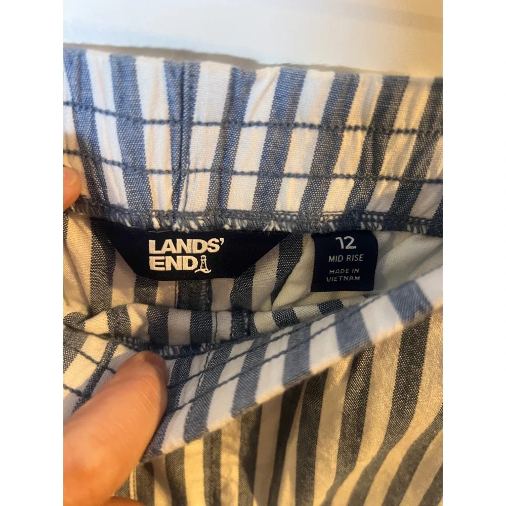 Lands' End Womens Shorts Mid‎ Rise Striped Blue White 12